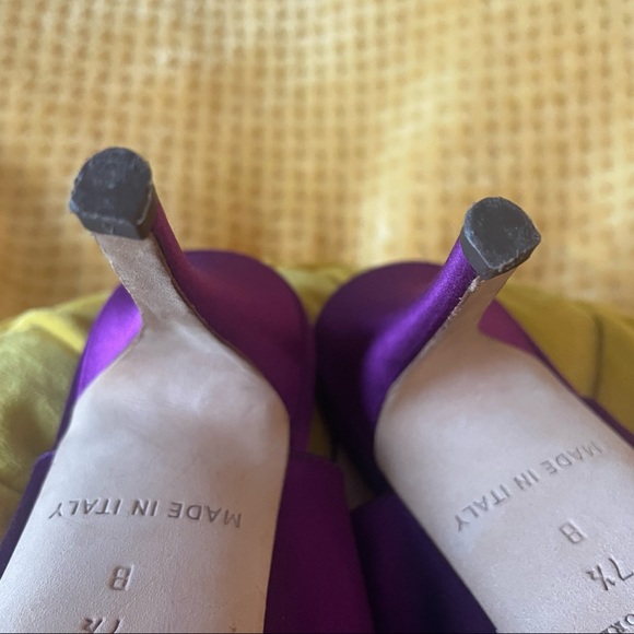 Kate Spade purple satin peep toe high heels w rhinestone bows wmn Sz 7.5 - Picture 10 of 15